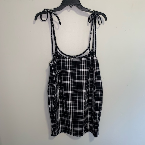 SHEIN Knot Strap Split Hem Plaid Overall Dress #153 - Picture 3 of 9